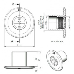 Boquilla de Aspiración encolar D63-D50 piscina hormigón AstralPool