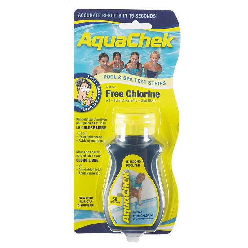 Tiras Analíticas 4 Parámetros Aquachek Amarillo 4 en 1 (Cloro Libre, Cian Ac, pH y Alcalinidad)