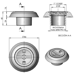 Boquilla de Aspiración Ø 50 PN10 AstralPool 24415