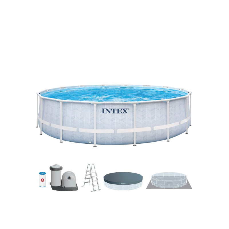 Piscina Intex Chevron Prism Frame Premium Ratan Ø488x122cm con dep. cartucho y Escalera 26746NP