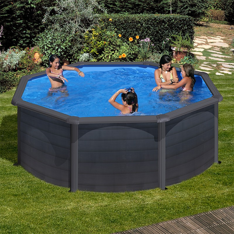 Piscina desmontable GRE Kea circular imitación grafito 120 cm de altura