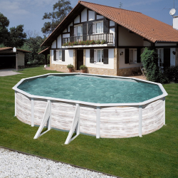 Piscina Desmontable GRE Finlandia ovalada imitación madera 120 cm de altura