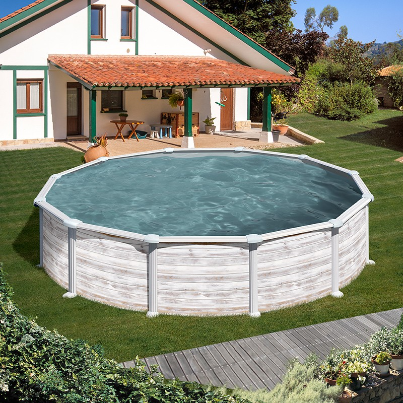 Piscina Desmontable GRE Groenlandia circular imitación madera 132 cm de altura